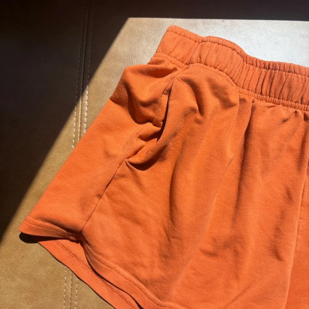 SHEIN Orange French Terry Elastic Waist Lounge Shorts with Pockets Small